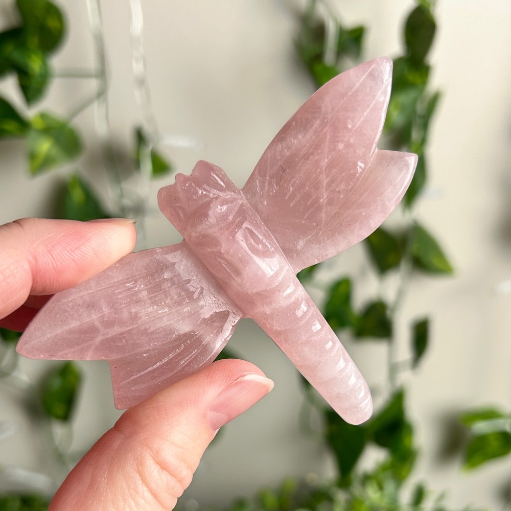 ONE Rose Quartz Dragonfly Carving